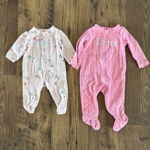 Bundle of 2 Little Sister sleeper pajamas, Carter’s, size 3 mo and 9 mo
